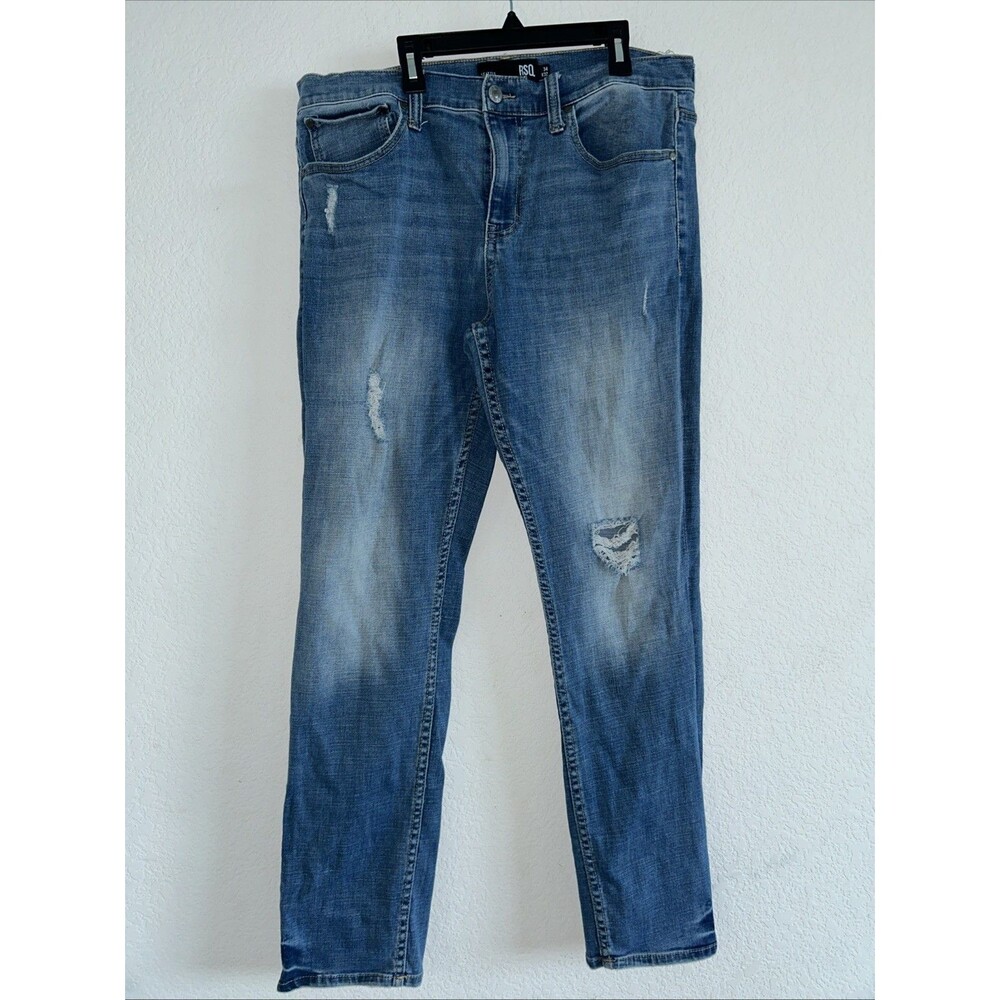 RSQ Men’s Blue Denim Slim Straight Jeans Cotton Medium Wash Destress 34x32
